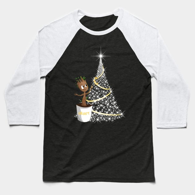 Groot Christmas Tree Baseball T-Shirt by Flip Flops in Fantasyland
